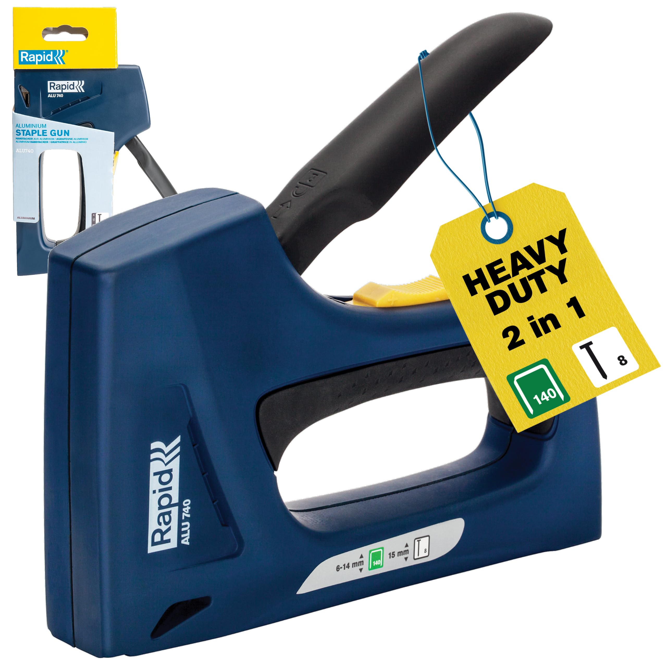 Rapid ALU740 PRO Graffatrice Manuale 2-in-1 per Graffe n. 140 e Chiodini n.8, Dotata di Impugnatura Ergonomica, Parti Interne in Acciaio e Regolatore di Forza a 2 Fasi (5001676)