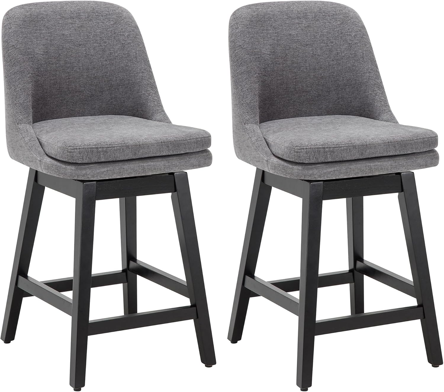 MINCETA Swivel Bar Stools Set of 2, 26" Counter Height Bar Stool with Solid Wood Legs, Modern Farmhouse Barstool Chairs for Kitchen Island and Counter Height, Performance Fabric in Gray