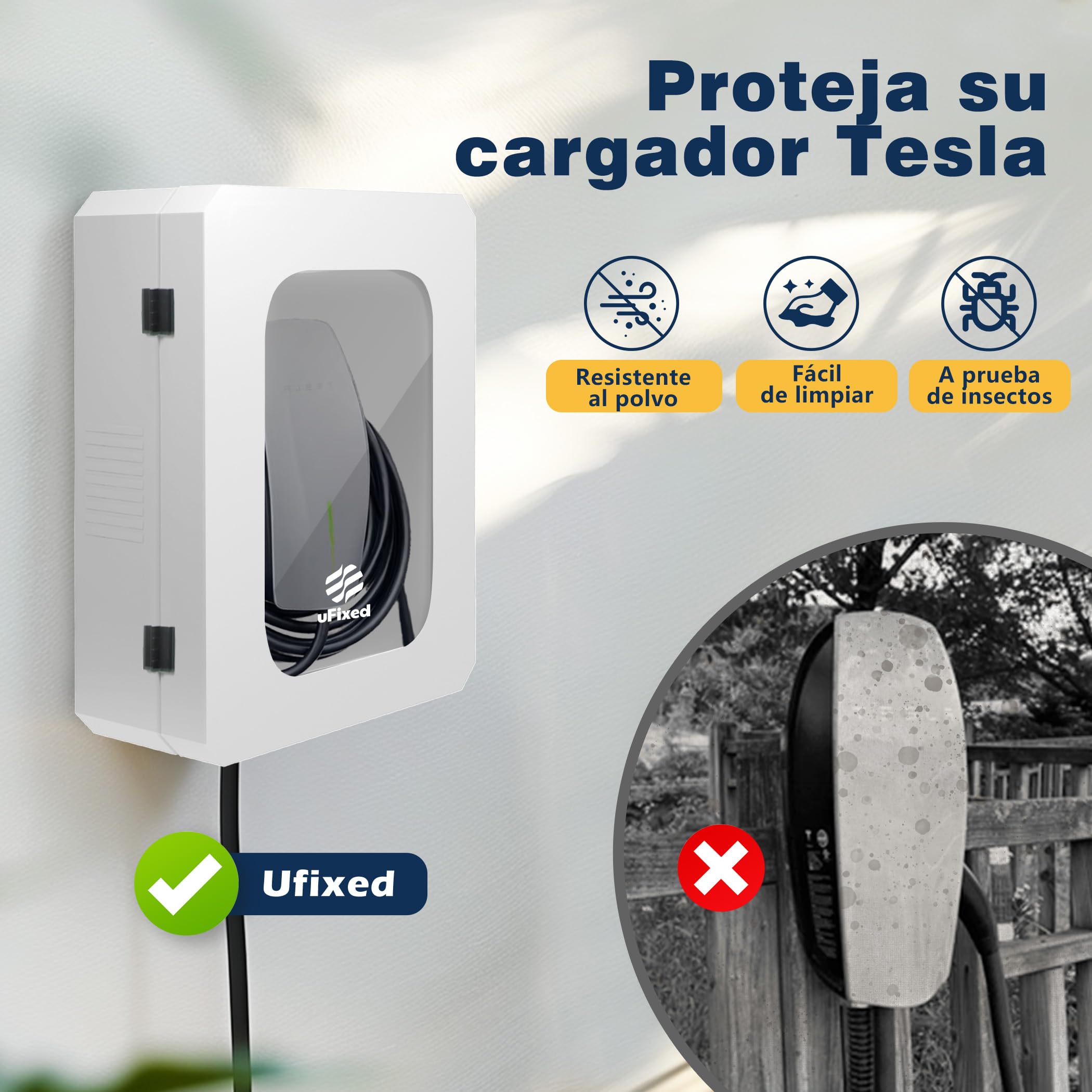 Caja de Protección de Pared para Tesla Wall Connector Gen 3 – Resistente a la Lluvia, con Cerradura, Ventana y Ventilación – Caja Exterior para Cargador de Coche Eléctrico，Blanca