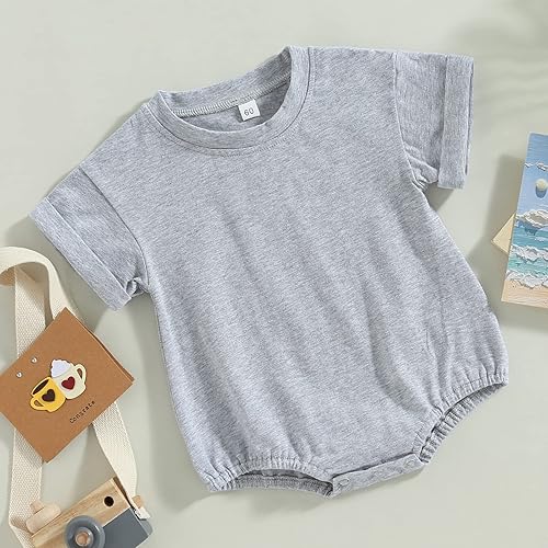 Miniatura 3 de Mameluco de manga corta con cuello redondo y burbujas para recién nacido, para bebé, niña, niño, color liso, de gran tamaño, trajes casuales