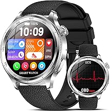 Marsyu Men's Smartwatch with HRV, 36 cm AMOLED Smart Watch with Bluetooth Calls/Heart Rate/SpO2/Heart Rate/Sleep and Body Temperature for Android iOS, Silver