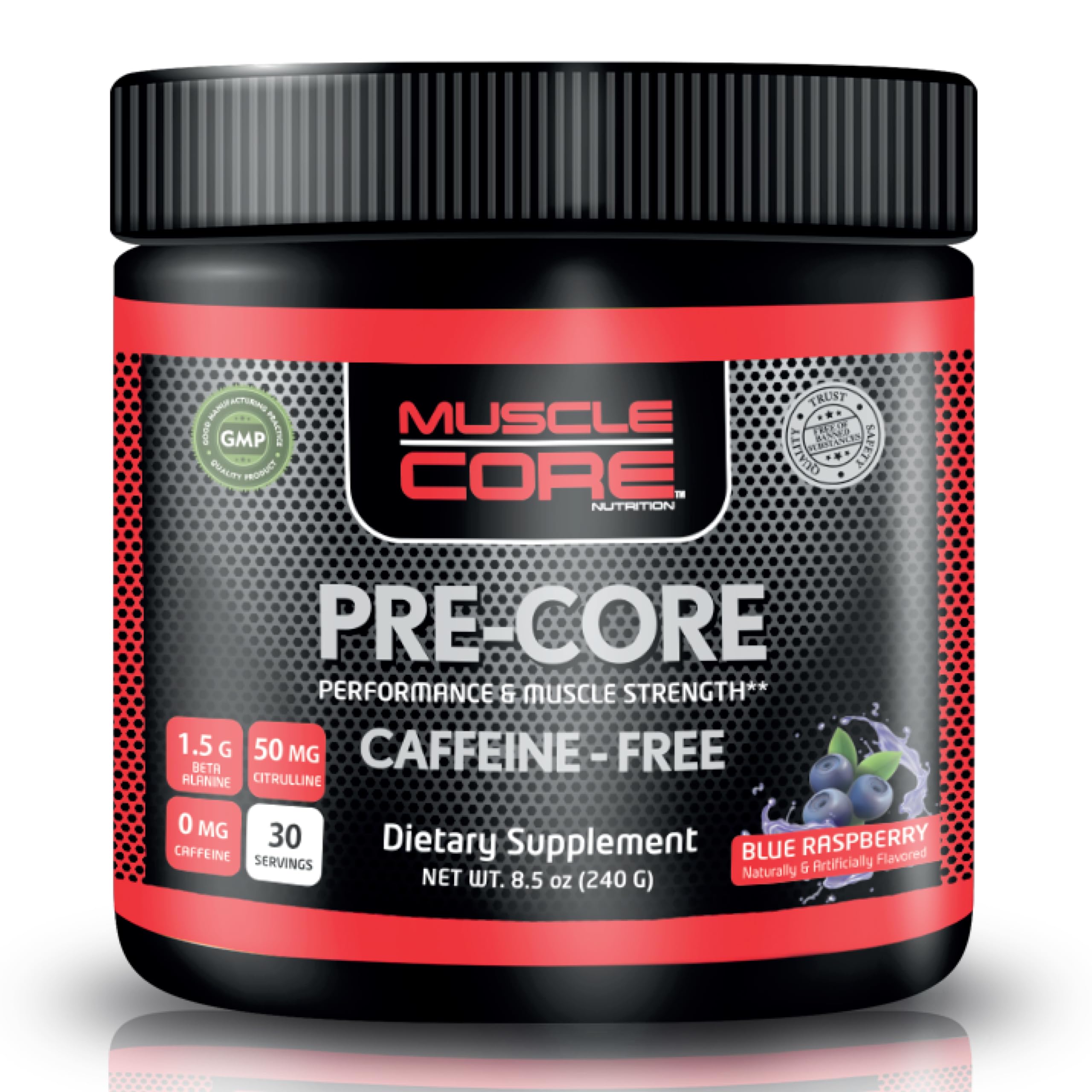 Muscle Core Pre-Core Workout Powder I Caffeine Free I Support Performance & Muscle Strength I Rich in Beta Alanine Pre Workout I Raspberry Flavour I 240 Grams (30 Servings)