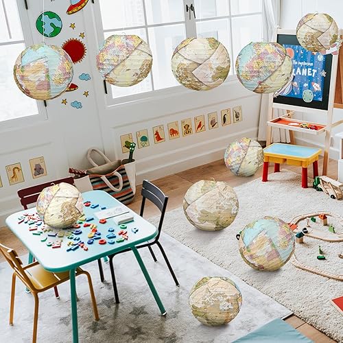Miniatura 7 de Retisee 12 piezas de 10 pulgadas mapa decoración para el aula de viaje, decoración de papel colgante con temática de viaje, decoración del día de la