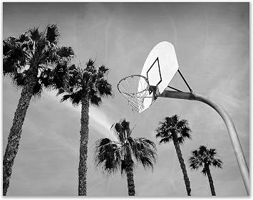Basketball Wall Art Prints - Single 11x14 Unframed Poster Photos - Bedroom - Man Cave Decor Kids Bedroom Gift Idea - Black and White Palm Tree