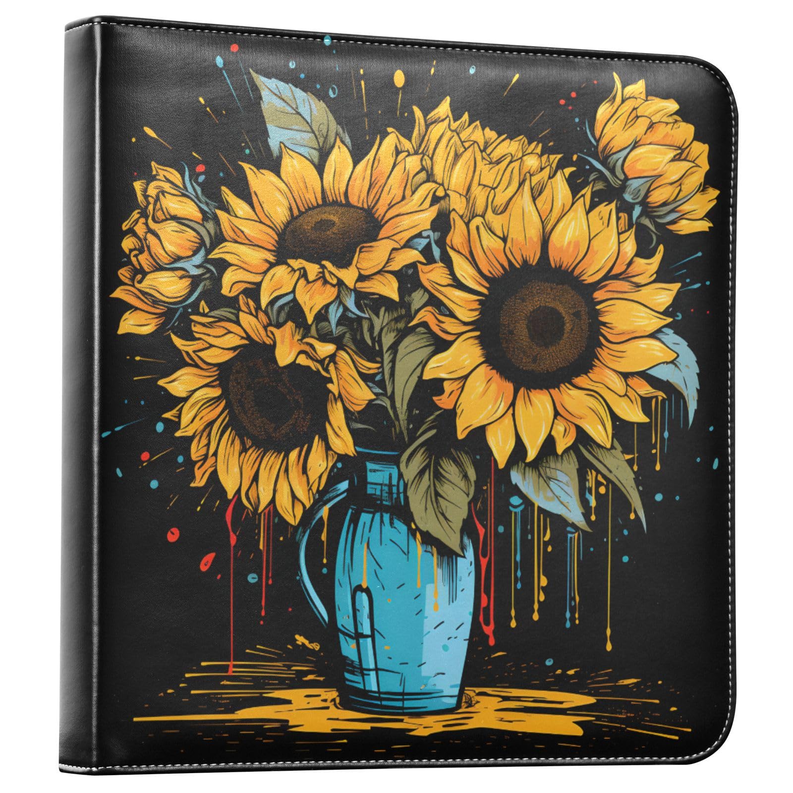 JIPONI Sunflowers Pot Large Photo Album, DIY Leather Cover Scrapbook Albums for 4x6 5x7 6x8 Pictures, Self Adhesive Memory Book for Wedding, Baby, Family
