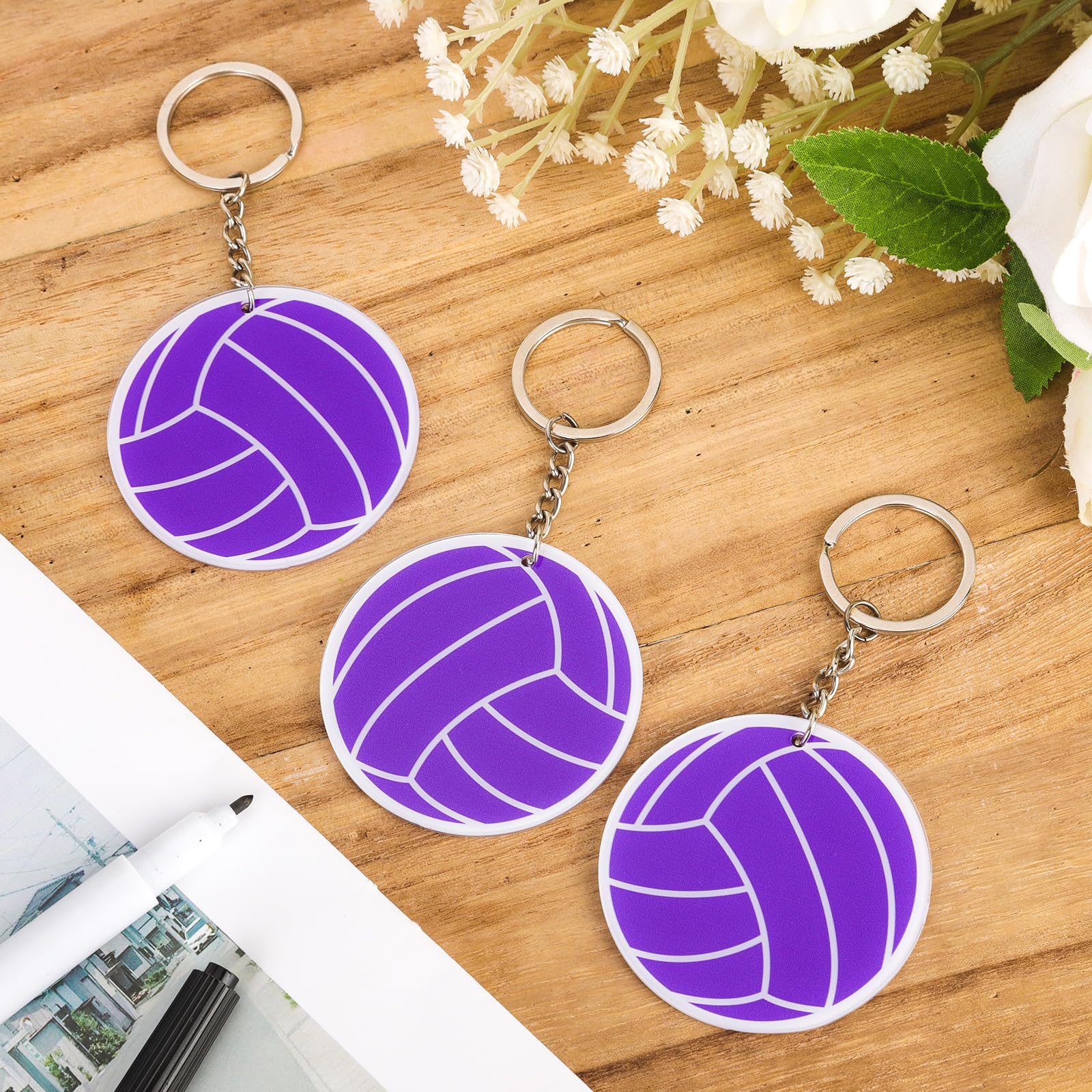 XIHIRCD 12pcs Volleyball Keychains, Acrylic Volleyball Key Chain Ring Volleyball Gifts Stuff for Team Teen Girls Boys Sports Party Favors Birthday Gift Backpack Charm Key Decorations
