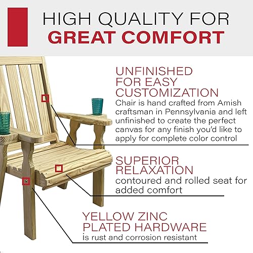 Miniatura 3 de Amish Casual Silla de patio con respaldo alto de 600 libras con tratamiento de misión con portavasos (sin terminar)