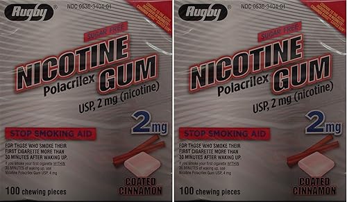 Nicotine Gum 2mg Sugar Free Coated Cinnamon Generic for Nicorette 100 Pieces per Box Pack of 2 Total 200 Pieces