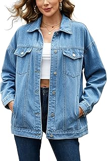 Women’s Oversized Jeans Jacket Classic Button Down Denim Jacket for Women Loose Fit Boyfriend Biker Coat