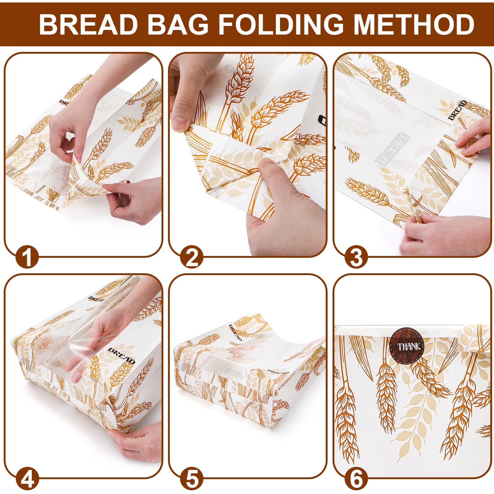 Paquete de 100 bolsas de papel para pan con ventana transparente, 10 x 14 x 4 pulgadas, bolsa de pan casera con calcomanías, bolsas grandes de panadería, bolsa de almacenamiento de pan de masa