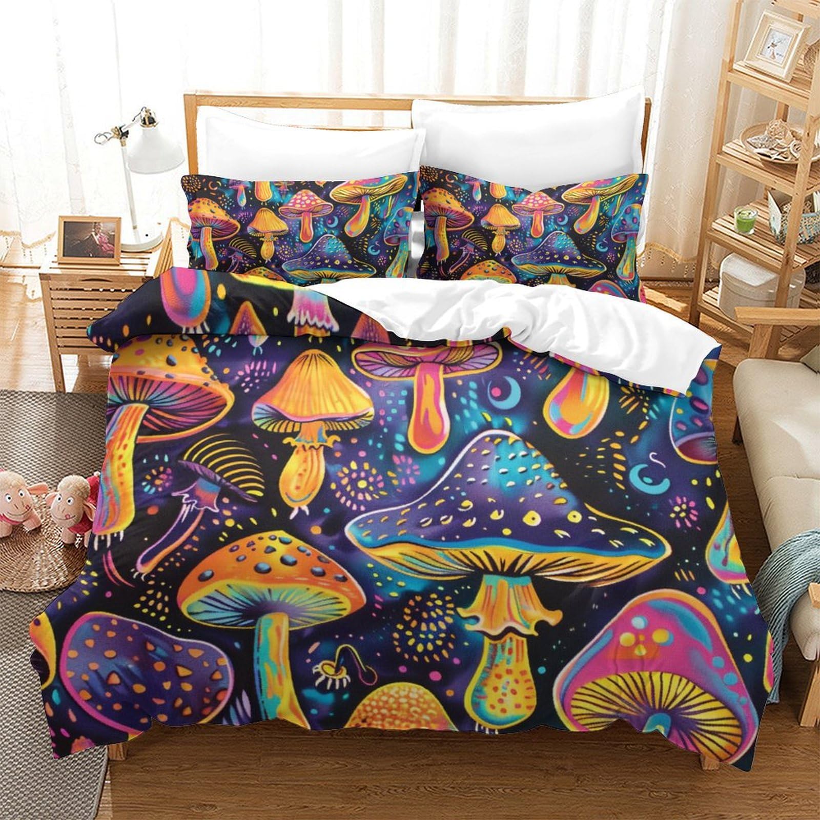 Housse de couette champignons en fibres ultra-fines respirantes pour grand lit