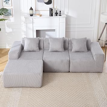 Modular Sectional Sofa, Convertible Sectional Sofa with Ottomans, Comfortable Sectional Couch with Pillows, Convertible Sectional Sofa for Living Room Light Gray