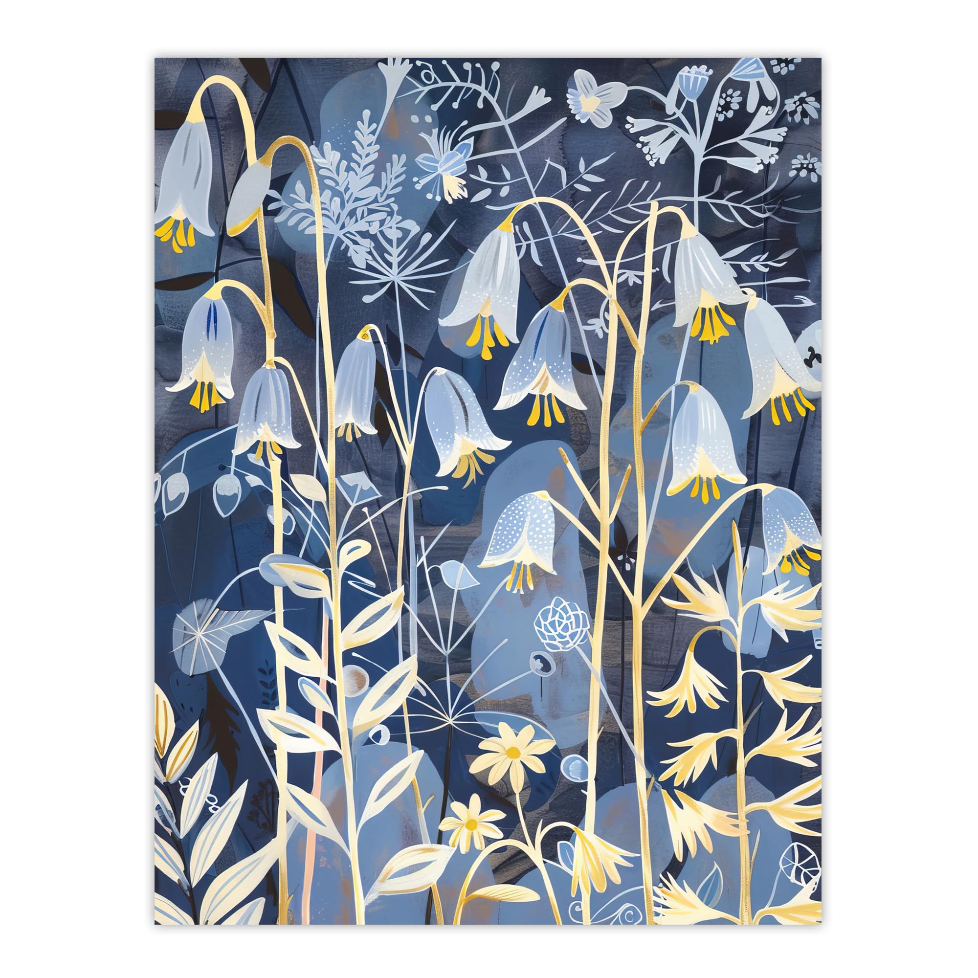 Artery8 Bluebells at Night Botanical Painting Wildflowers Living Room Large Wall Art Poster Print Thick Paper 18X24 Inch