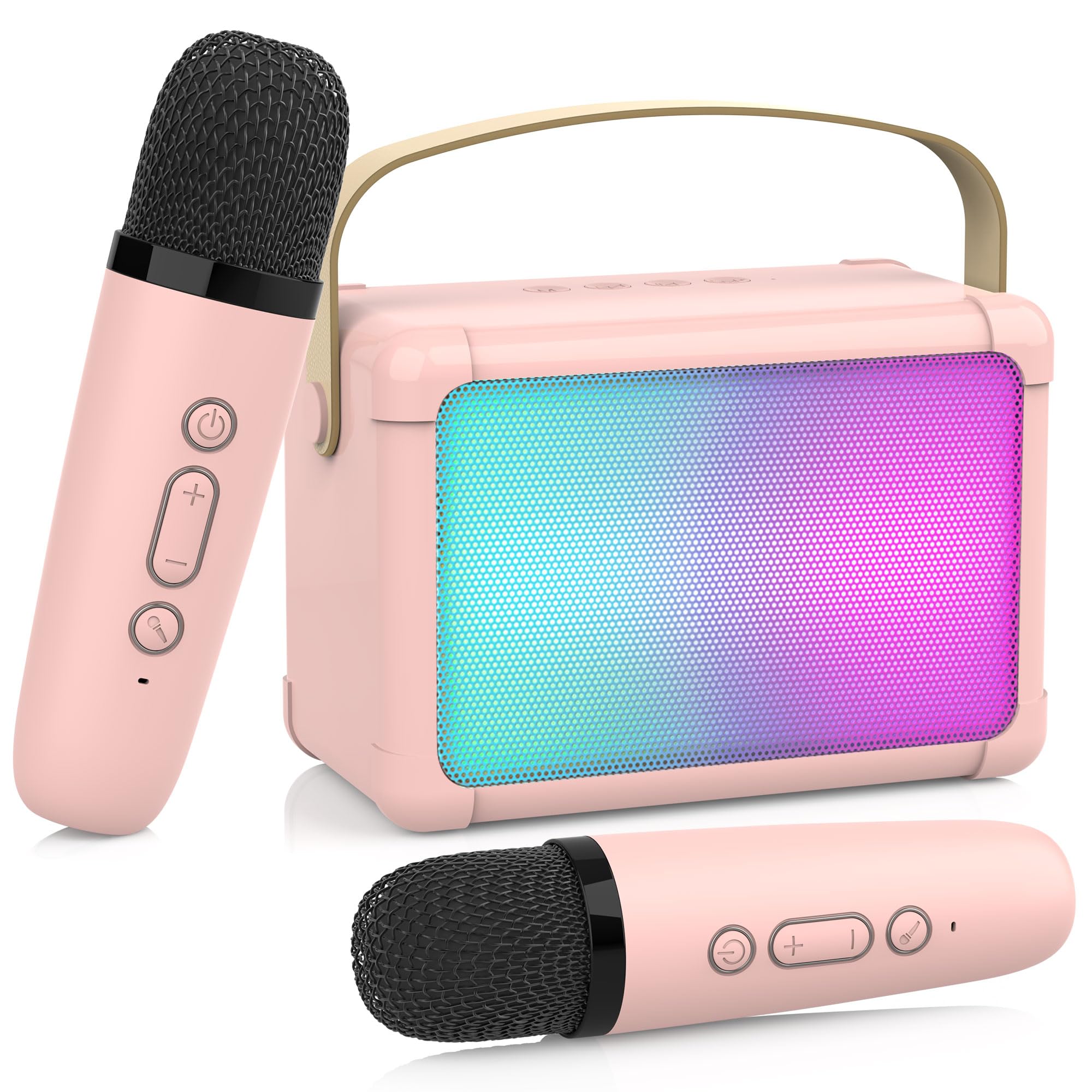 ERAY Micrófono Karaoke Portátil con 2 Micrófonos Inalámbricos Bluetooth para Niños: Sistema con Efectos de Voz, Luces LED y Altavoz - Ideal para Bodas, Fiestas y Cumpleaños