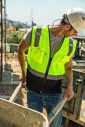 Miniatura 5 de Kishigo Unisex High Visibility Reflective Black Bottom Mesh Vest 1509, Zipper Closure, Polyester, ANSI 107 Type RClass 2