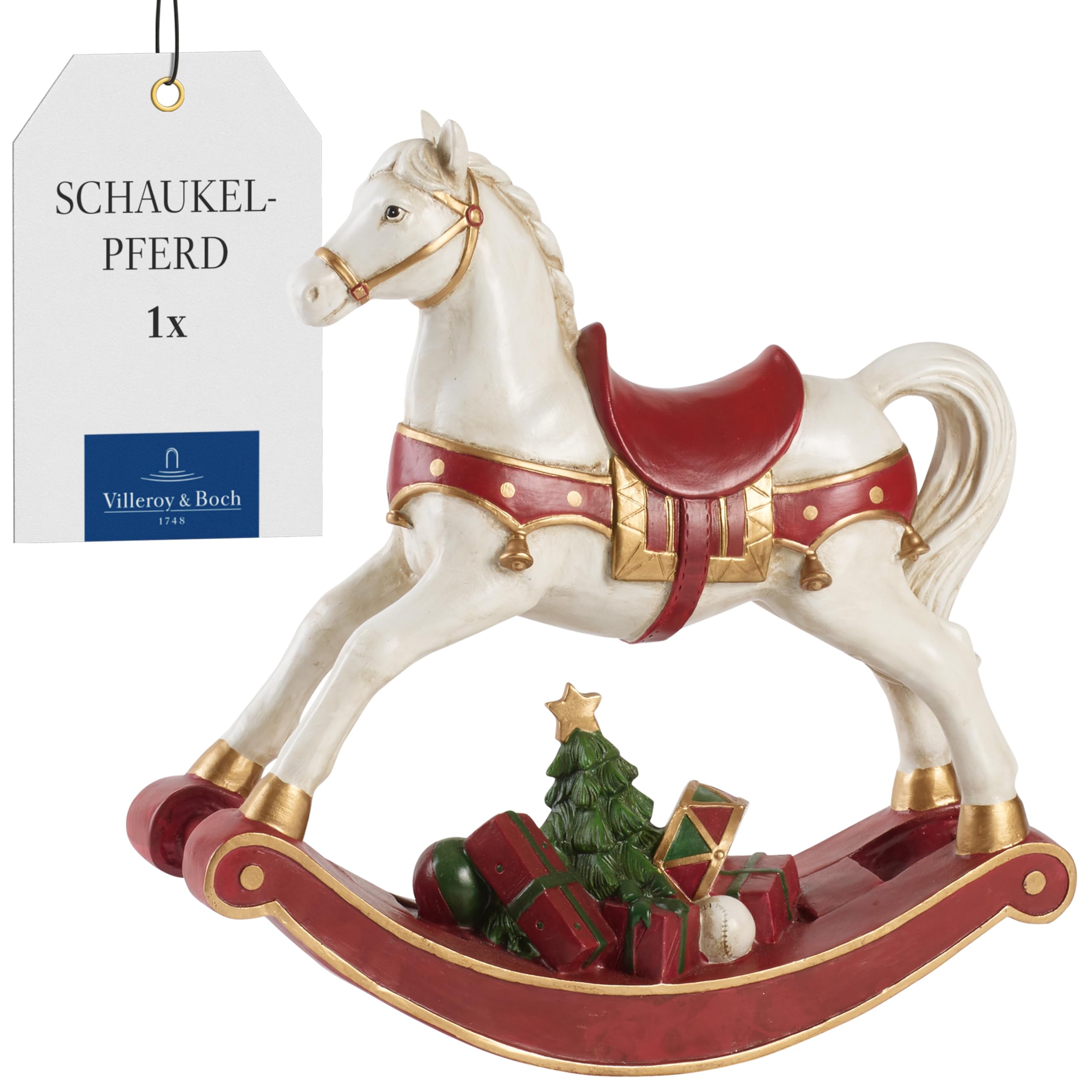 Villeroy & Boch - Winter Collage Schaukelpferd XL Rot, Weihnachtsfigur, Winterdeko, Weihnachtsdeko, Dekoartikel, Deko Weihnachten, Weihnachten Dekoration, Xmas, Kunststoff, Polyresin