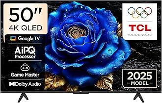TCL 50T6C Television 50 Inch Smart TV 4K QLED Colorful Quantum Crystal HDR 10+ Gaming Google TV, Dolby Vision Atmos, DTS Virtual X, MEMC, Voice Control, Game Master with Slim Design (2025 Model)