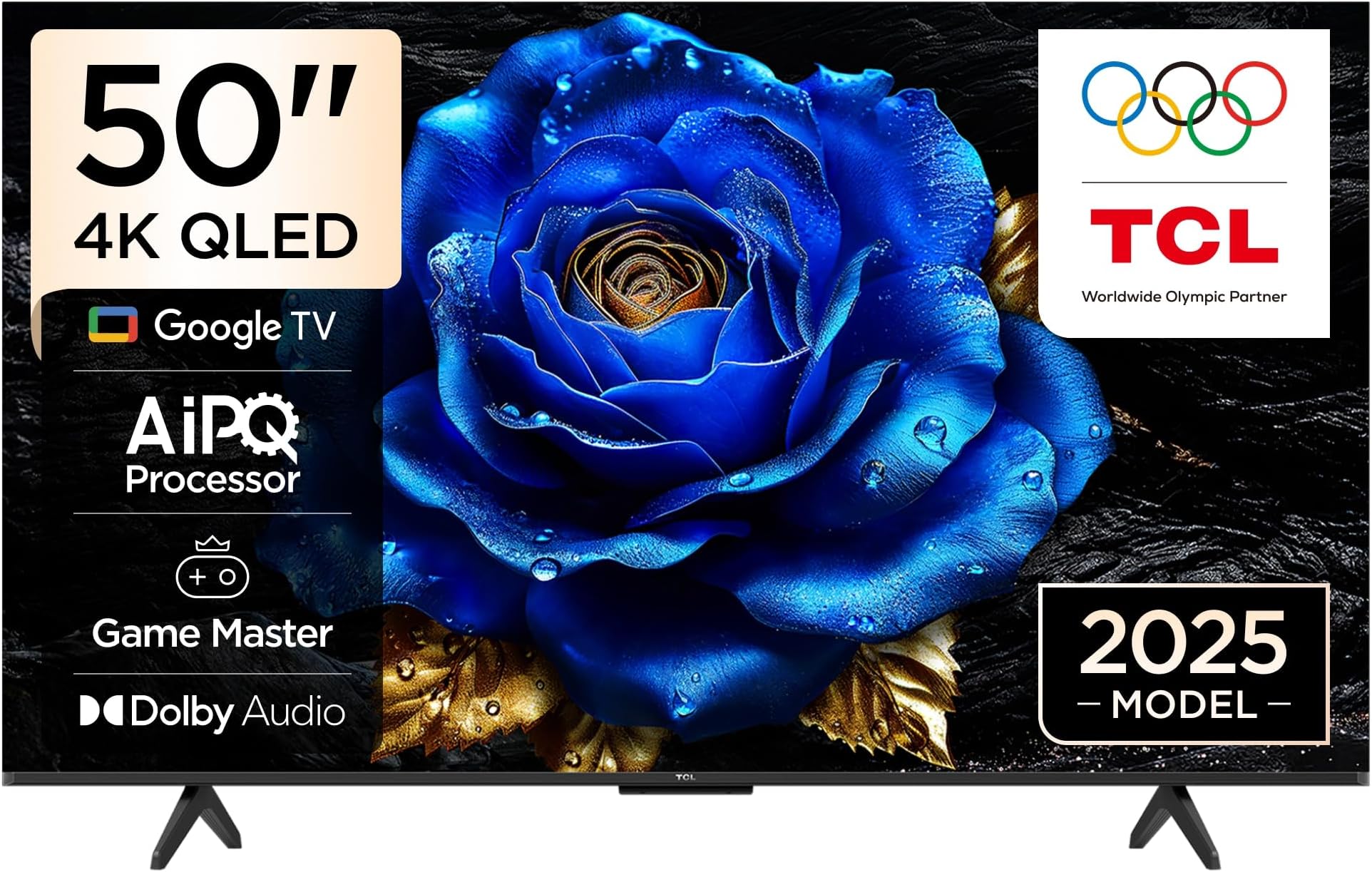 TCL 50T6C Television 50 Inch Smart TV 4K QLED Colorful Quantum Crystal HDR 10+ Gaming Google TV, Dolby Vision Atmos, DTS Virtual X, MEMC, Voice Control, Game Master with Slim Design (2025 Model)