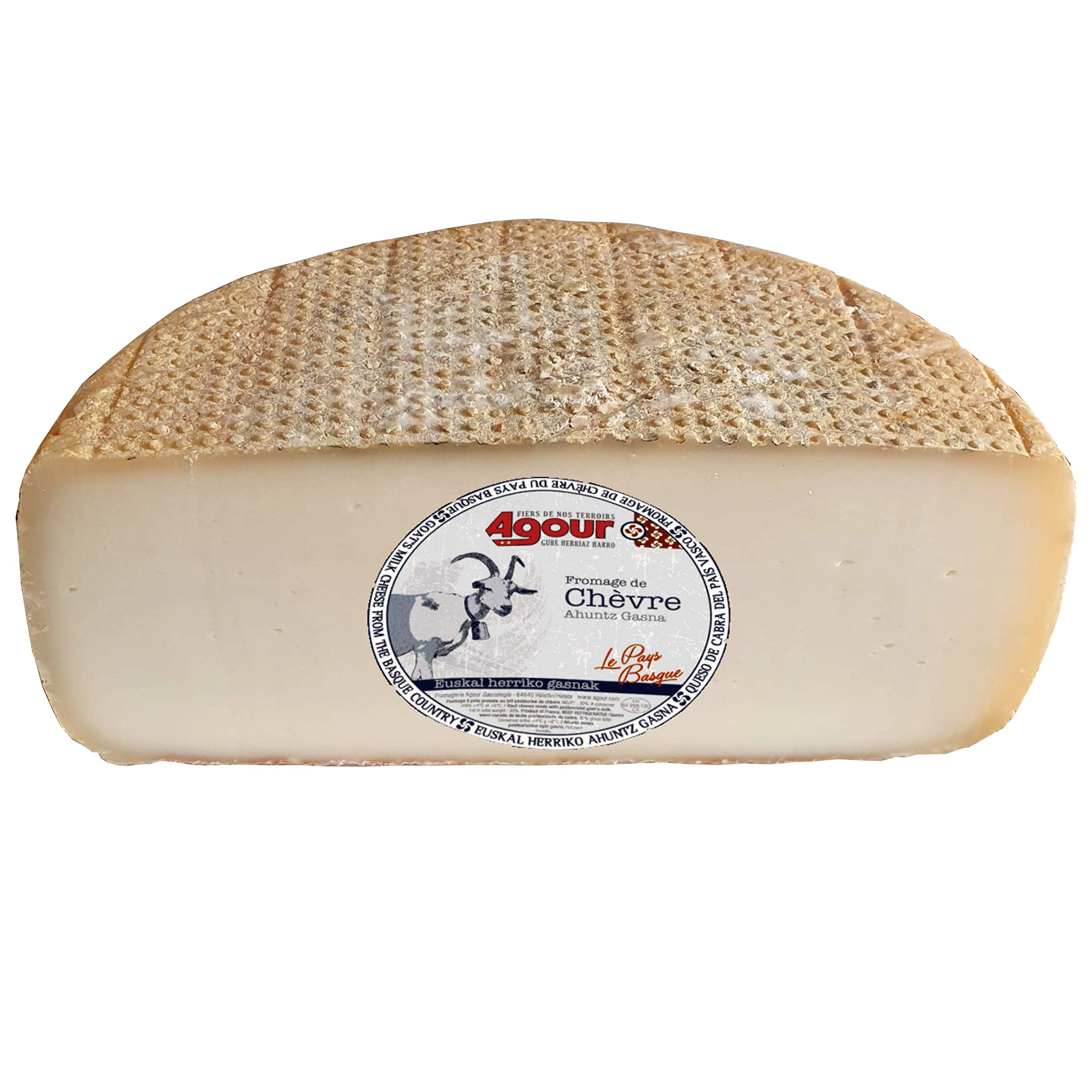 Queso de Cabra del País Vasco Frances - Medio Queso de Cabra - Peso Aproximado 1600 gramos - Elaborado por AGOUR, uno de los productores más laureados de todo el mundo en el World Cheese Awards