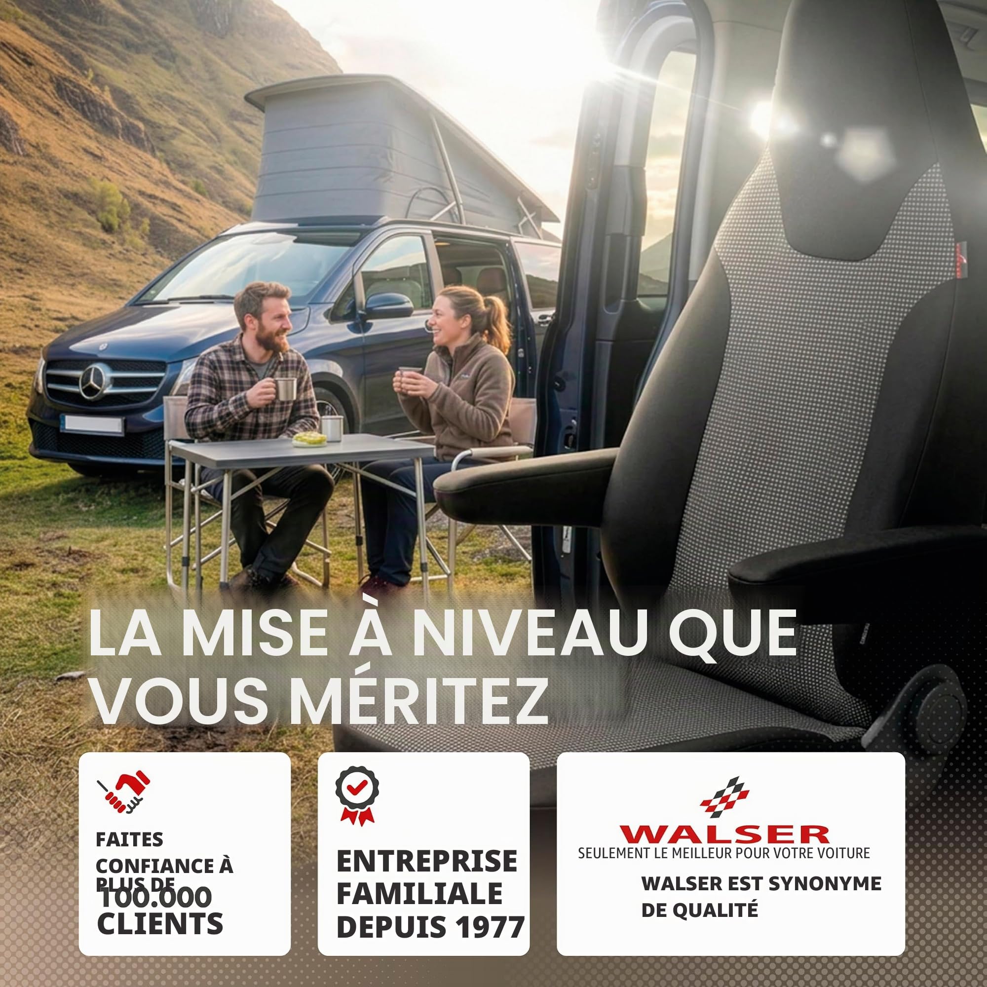 WALSER Housse siège camping-car, 1 housse siège pilote + 2 housses accoudoirs, protection universelle pour sièges pivotants type Fiat Ducato, Pössl, Knaus, Adria, Carthago