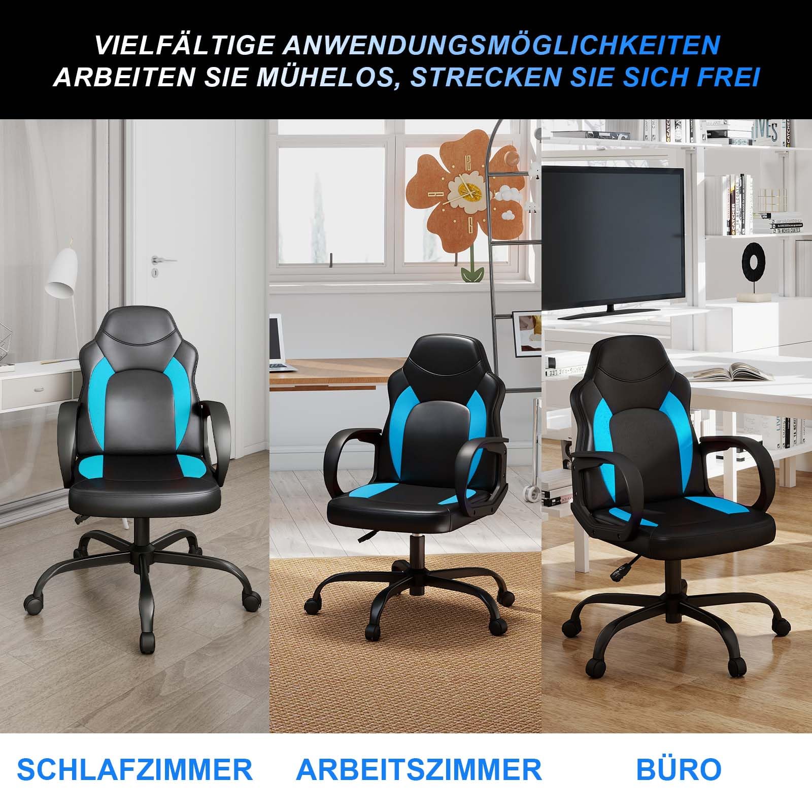 AnyGod Bürostuhl Höhenverstellbar mit Ergonomischer Rückenlehne, Drehstuhl aus Kunstleder für Homeoffice und Gaming, 360° Drehfunktion, Belastbar bis 136 kg