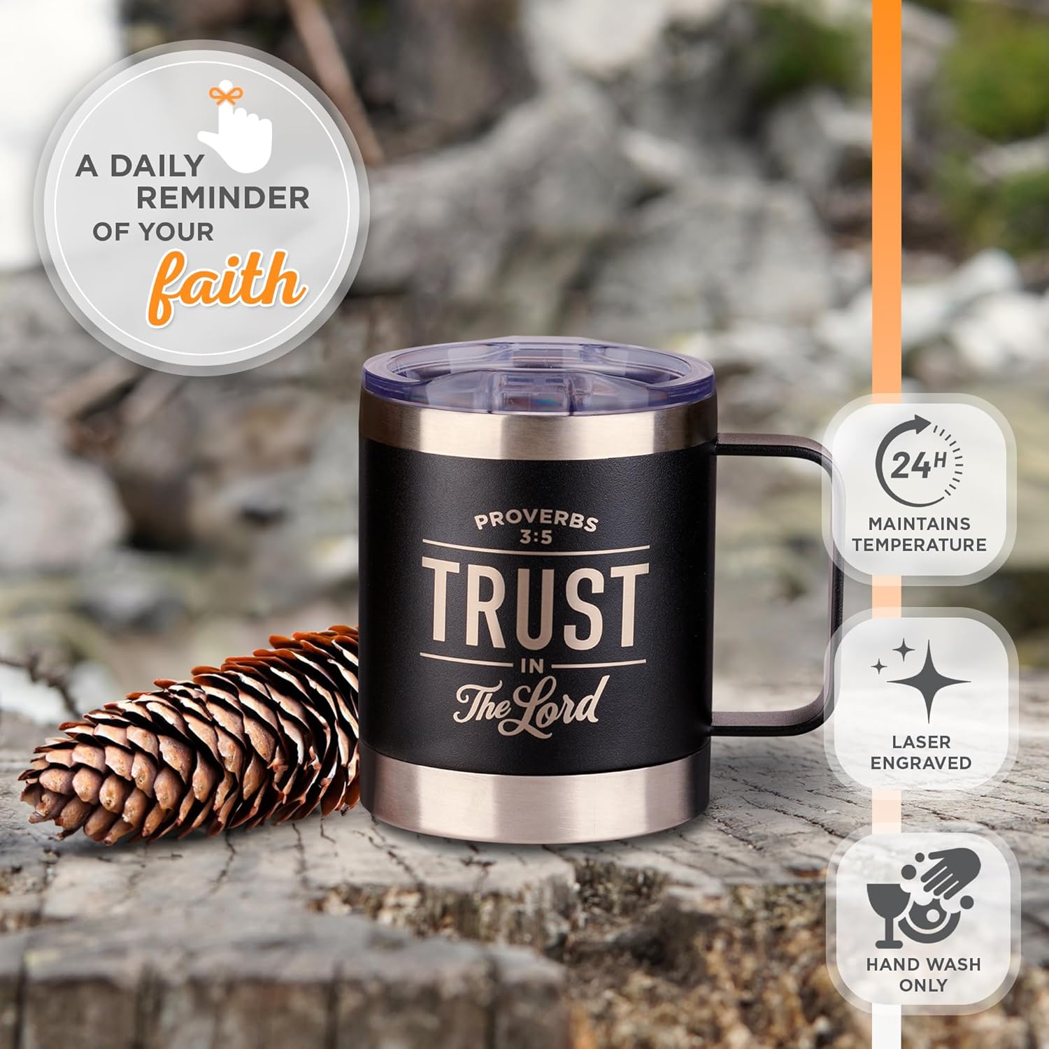 Trust in the LORD Black Camp-style Stainless Steel Mug - Proverbs 3:5 - Image 4