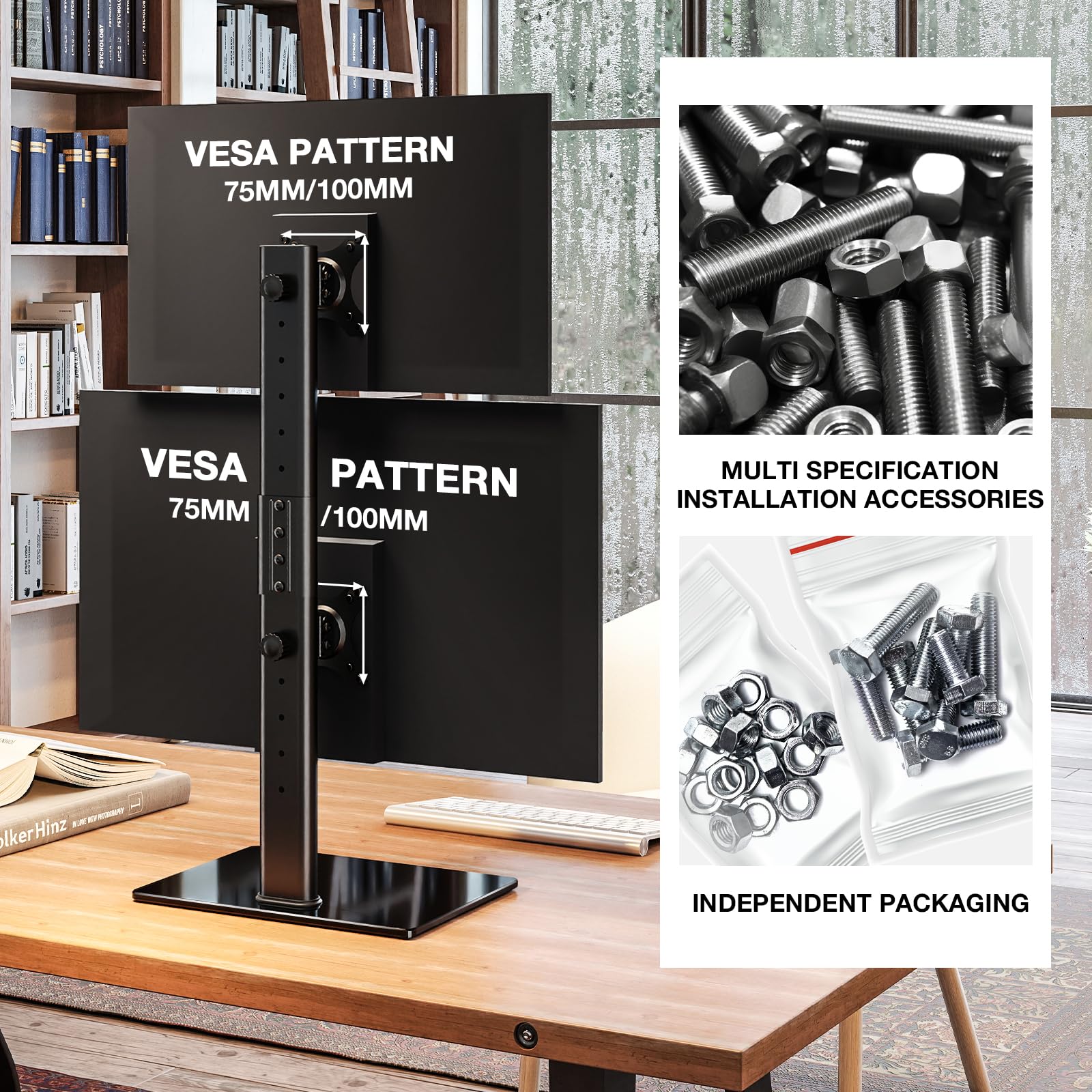 Support Double Écran PC 13-38 Pouces, Support Vertical Bureau VESA 75x75/100x100 mm 20 kg