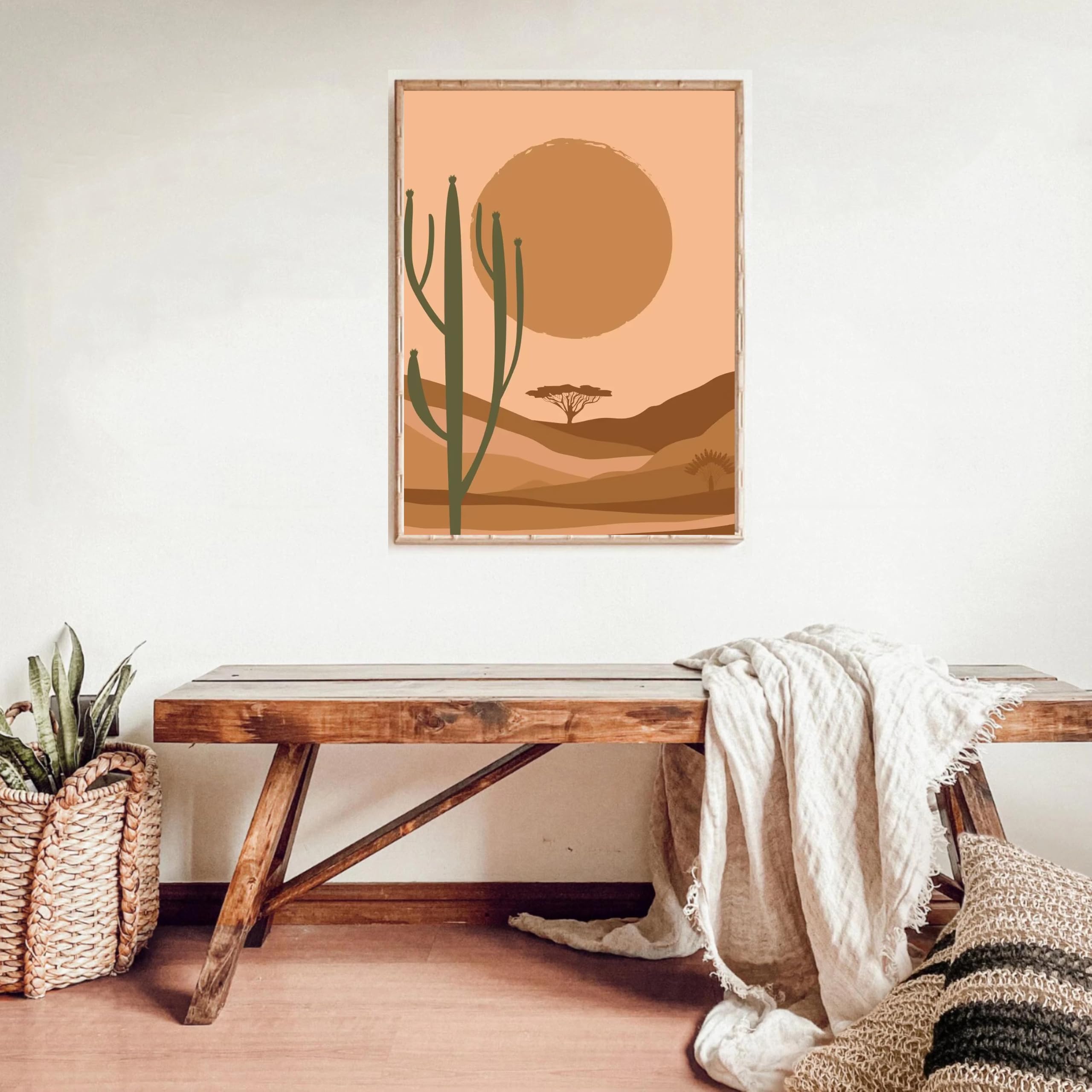 DFZEWKI Wall Art Boho Abstract Mountain Sun Vase Leaves Plant Canvas Painting Nordic and Prints Decor(60x80cm(24x31in)/No frame)