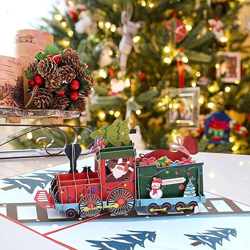 Miniatura 7 de Cumule Tarjeta desplegable de tren de Papá Noel, tarjeta de tren desplegable de Navidad con sobre, tarjeta de felicitación de Santatrain 3D, tarjeta