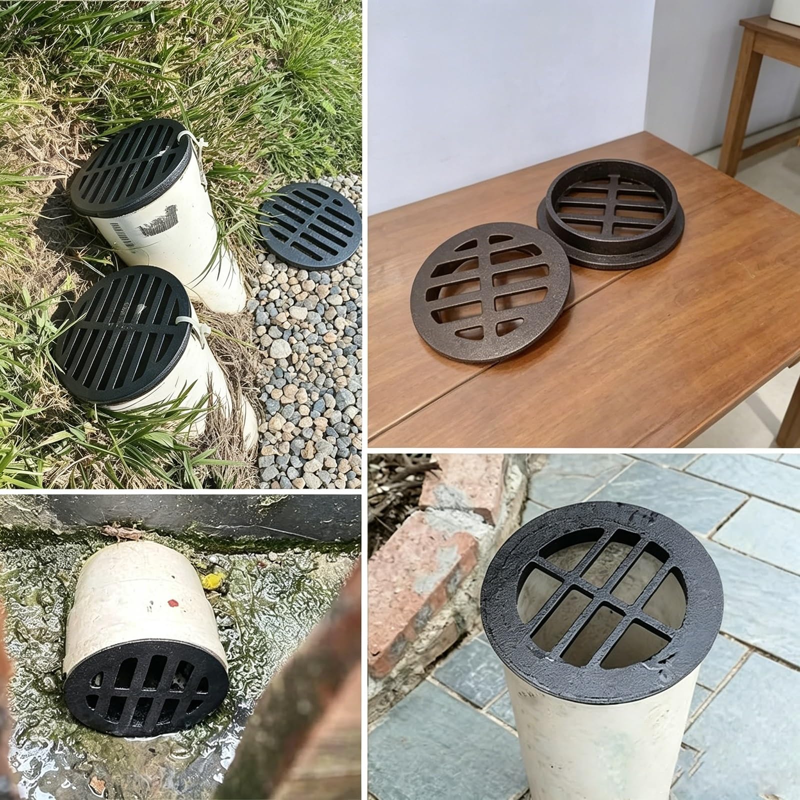 50/75/83/110/160/200/250mm Caniveau Exterieur en Fonte, Grille de Drainage Lourde Ronde pour Remplacement de Regard d'Égout, Drain Anti-Rouille pour Douche, Terrasse, Jardin & Balcon(110mm/4.3in)