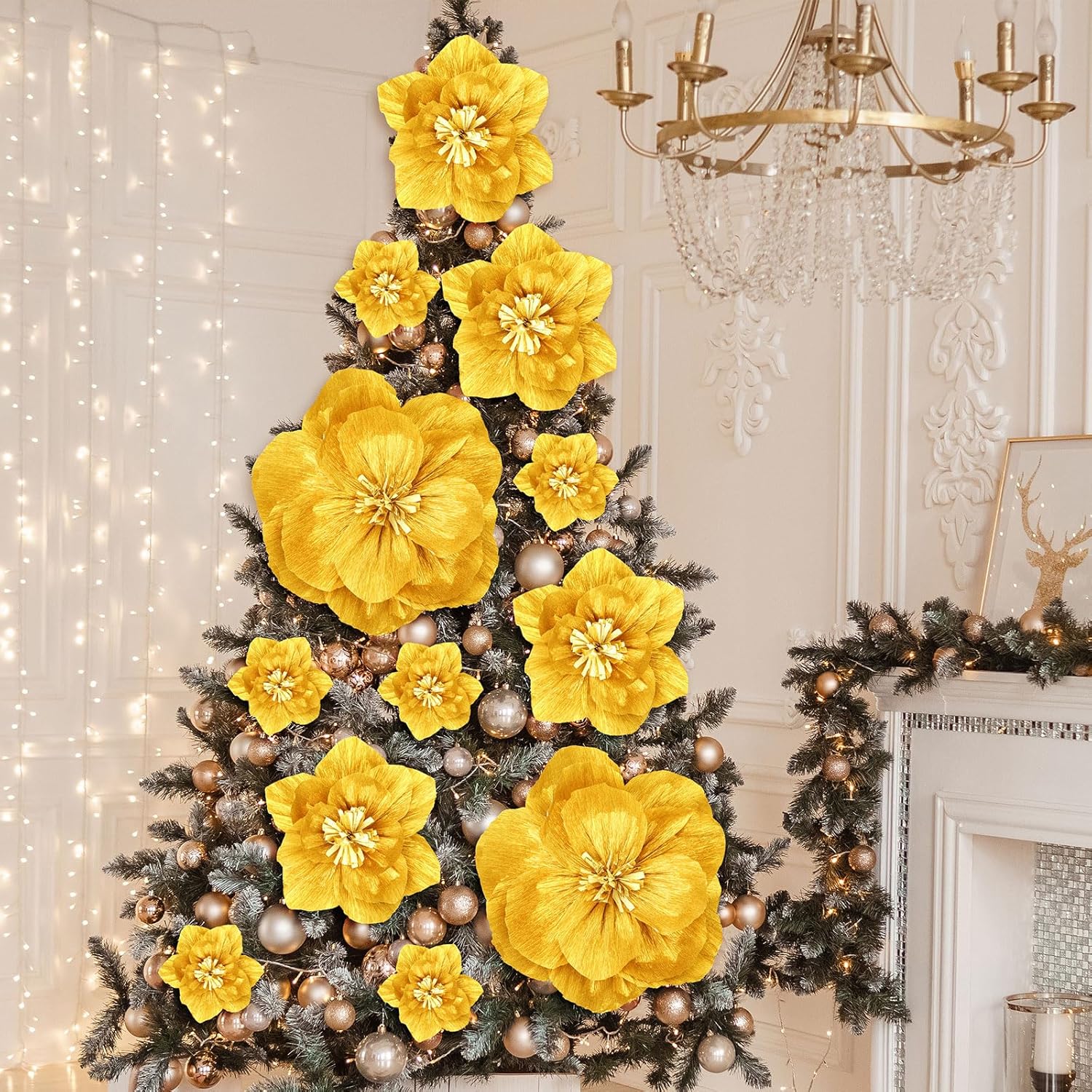 Giant Paper Flowers Artificial Large Paper Flower Decoration for Handcrafted Wall Backdrop Christmas Mexican Wedding Graduation Bridal Shower Birth Party Supplies(Gold,12 Pcs)