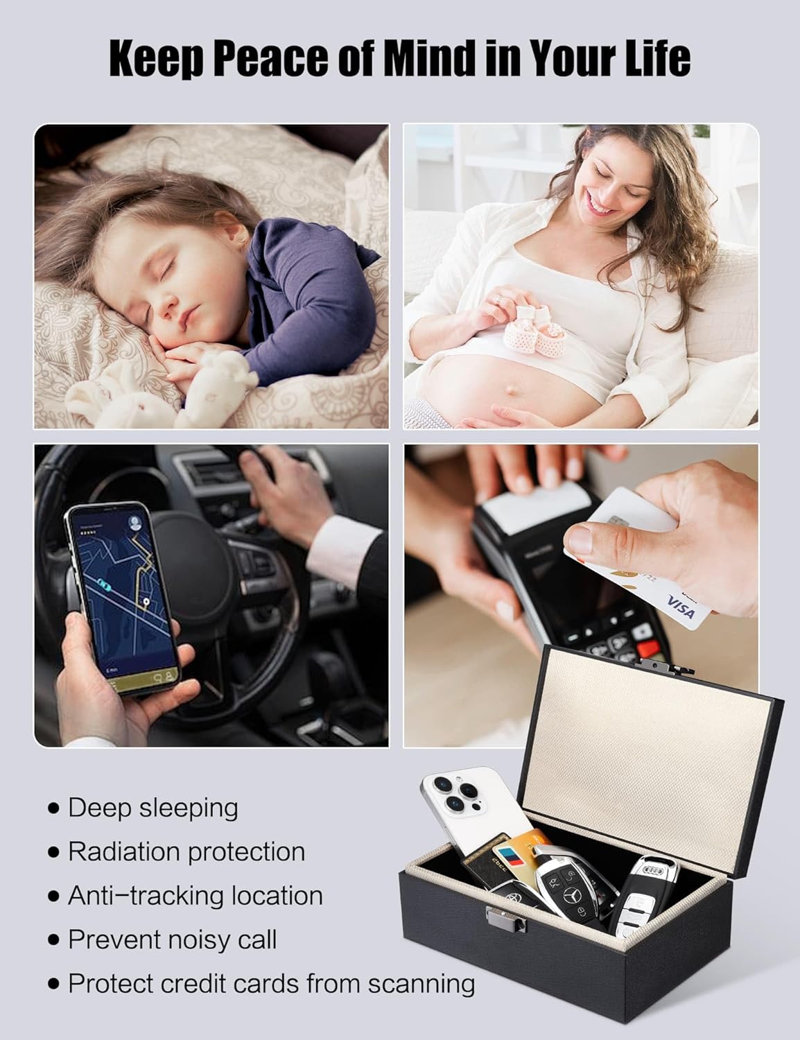 WHonor Faraday Box, RFID Key Fob Protector, 8.0" x 5.2" x 2.8" Anti-Theft Signal Blocking Shielding Cage with Faraday Pouch 2 Pack