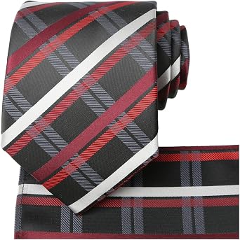 KissTies Mens Checkered Tie Set Solid Color Festive Necktie + Pocket Square
