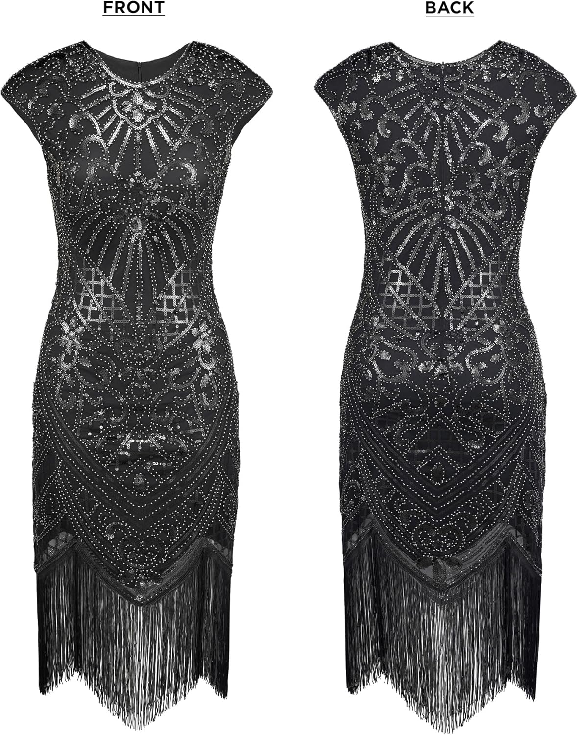 SWEETV YESSA Women's Flapper Dresses 1920s Great Gatsby Dresses Sequin Fringed Roaring 20s Cocktail Dress - Image 6