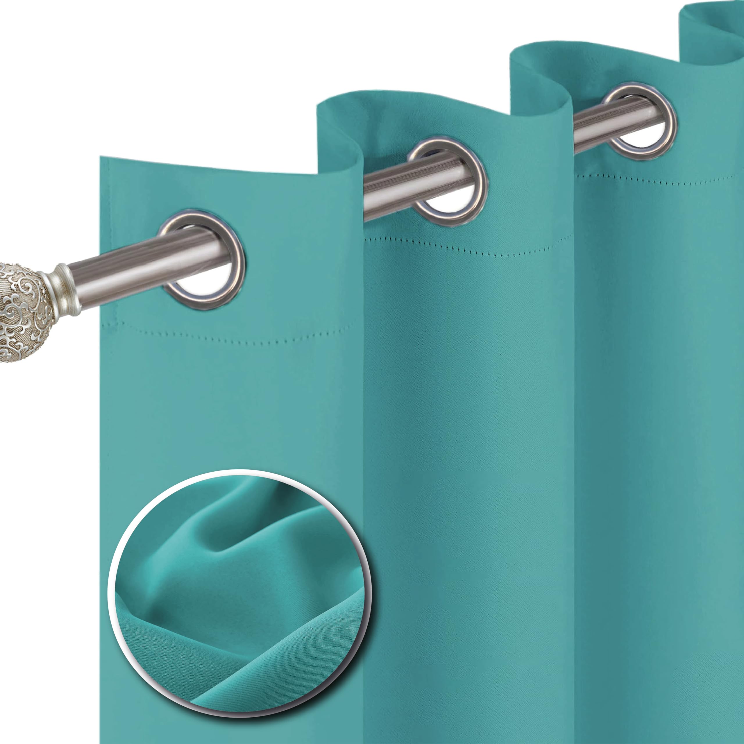 funky gadgets Blackout Curtains for Bedroom 54 Inch Drop Thermal Insulated Eyelet Curtains & Drapes Black Out Curtain for Kitchen, Living Room 2 Panels (46x54 Inch Turquoise) — image 1
