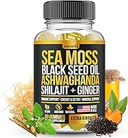 Vista 1 de Gomitas de musgo marino, aceite de semilla negra, Ashwagandha, jengibre, shilajit con saúco, clorofila, cúrcuma, vejiga de musgo marino, fórmula