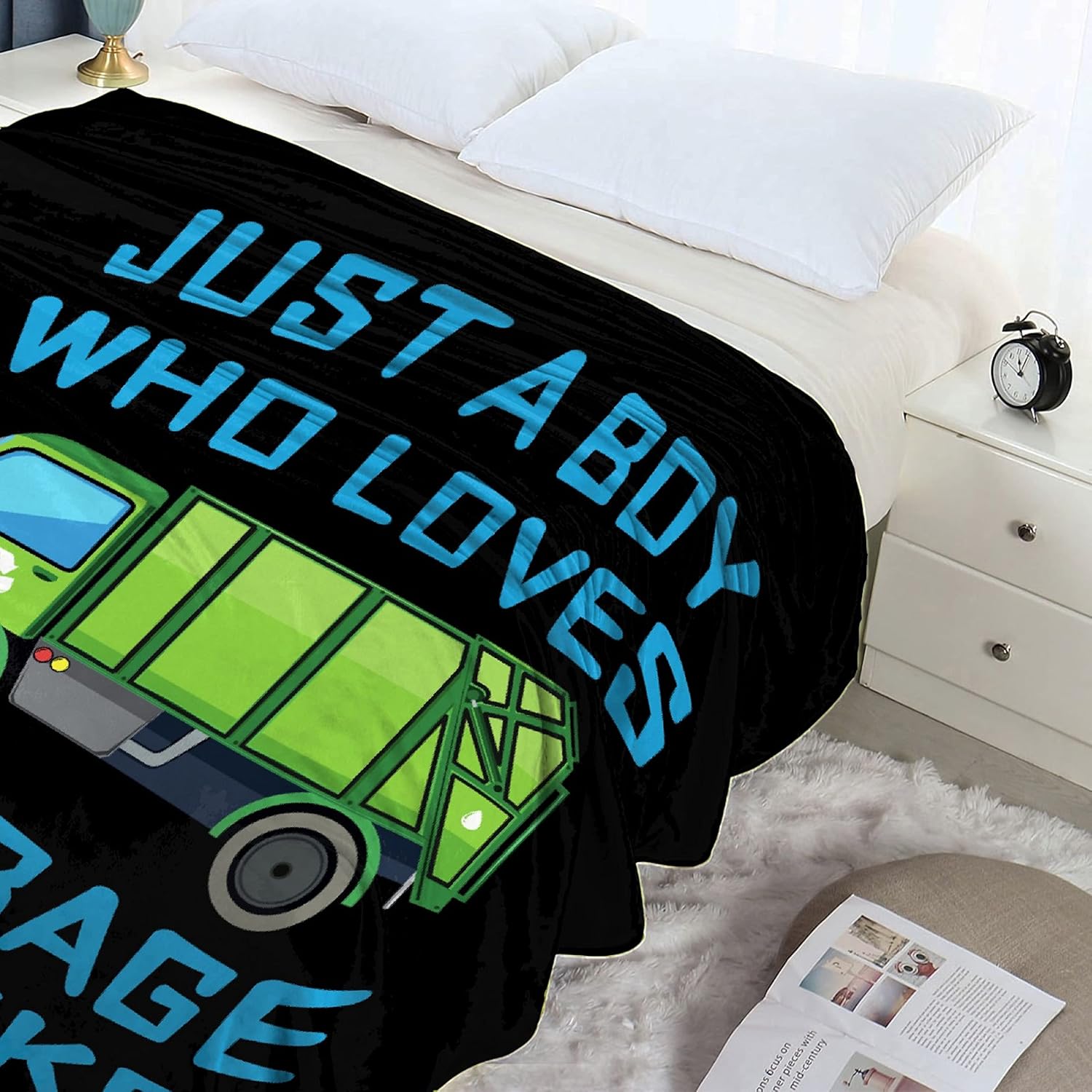 Boy Who Loves Garbage Trucks Blanket Soft Blankets and Throws Flannel Cozy Lightweight Quilt Gift Perfect for Bed Sofa Couch-80 x60 Large for Adult