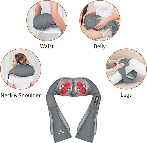 Miniatura 5 de Snailax Shiatsu Masajeador de cuello y hombros  Masajeador de espalda con calor, almohada de masaje eléctrico de amasamiento profundo para cuello,