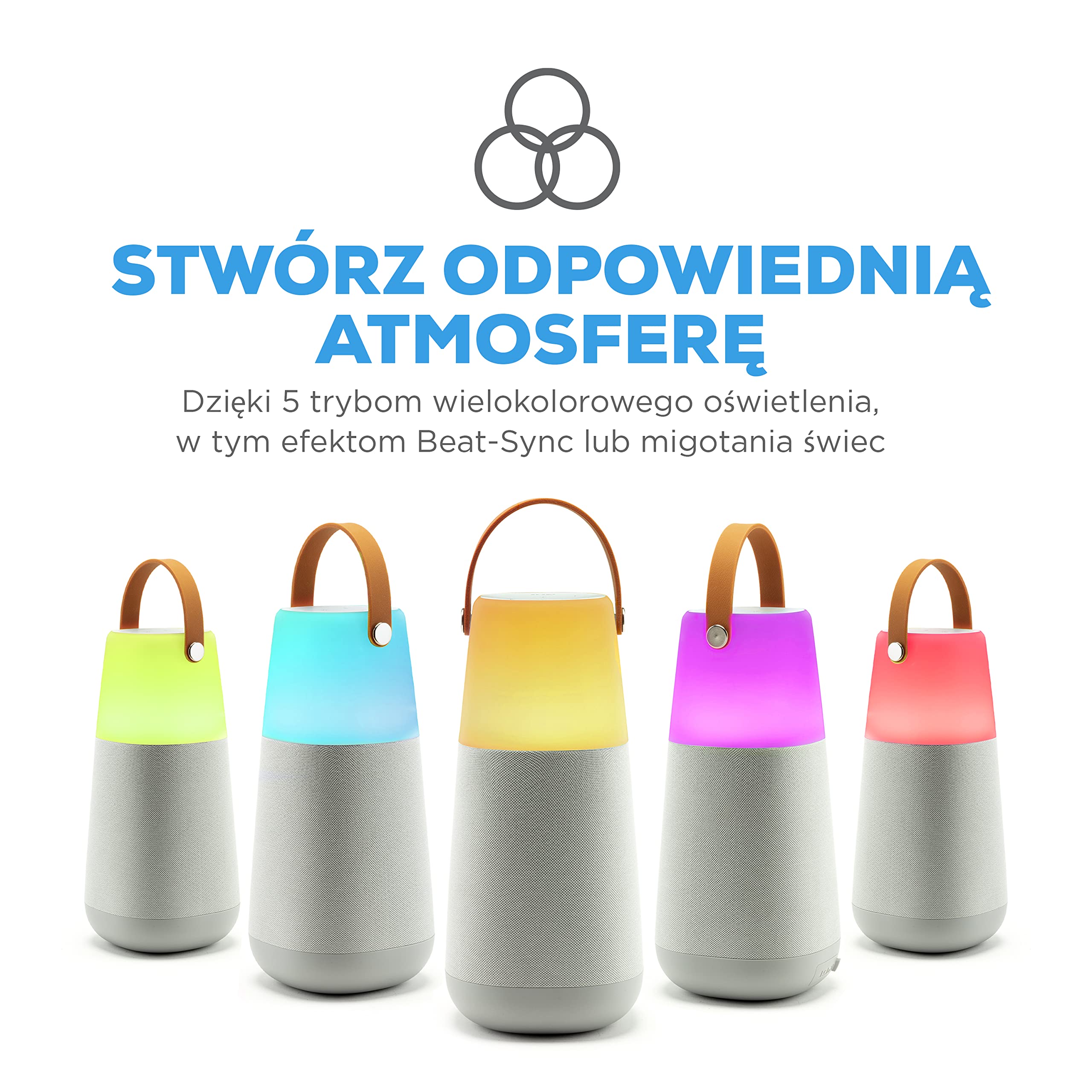 ION Audio Bright Max - Przenośny Wodoodporny Głośnik Bluetooth 360° Z Oświetleniem, Nastrojowymi Dźwiękami, Technologią Multi-Sync I Akumulatorem