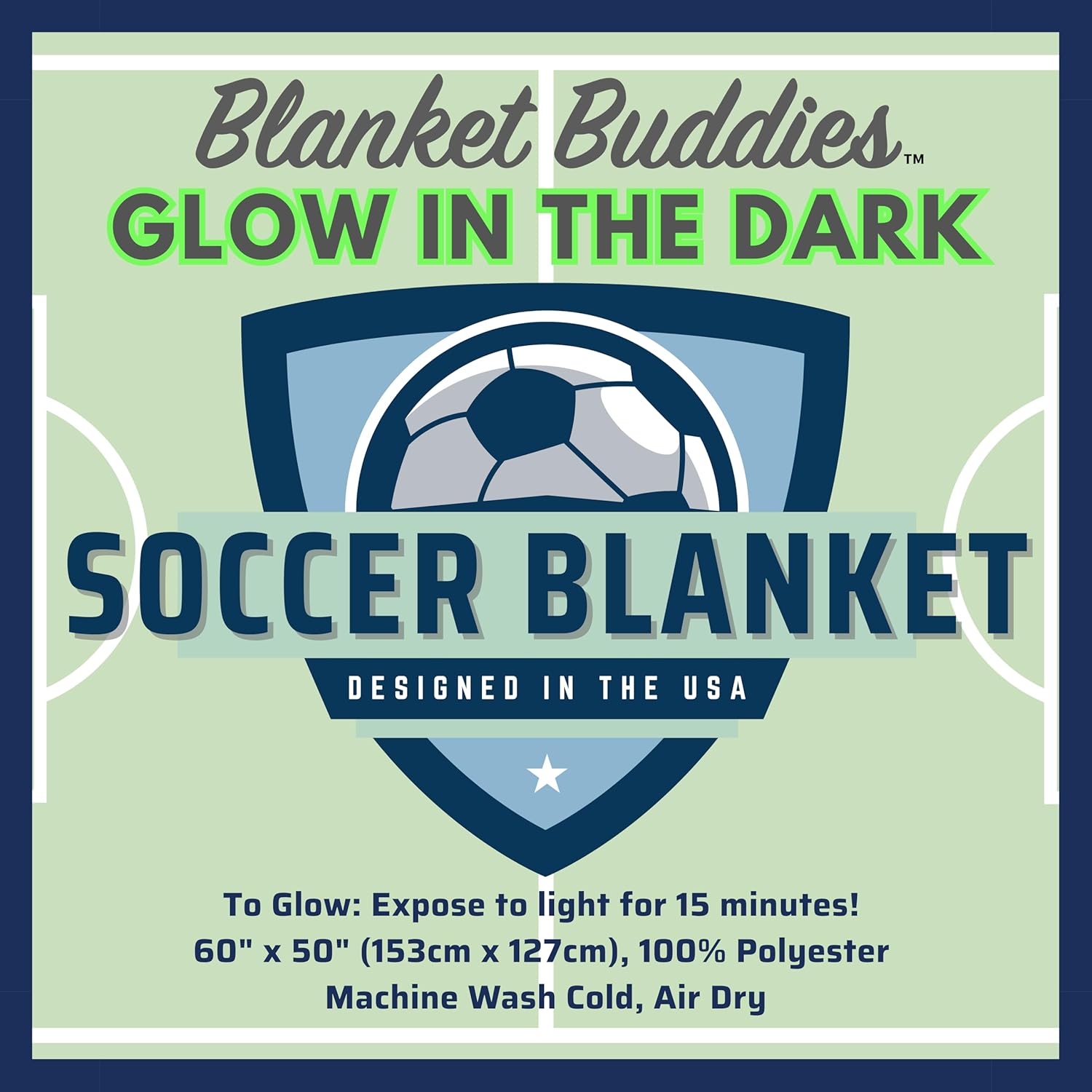 Soccer Throw Blanket: Glow in The Dark, Cozy, Soft, Warm Fleece Blanket for Boys and Girls with Ball, Goal, Cleats, and Medal, 50" x 60" (Green) - Image 5