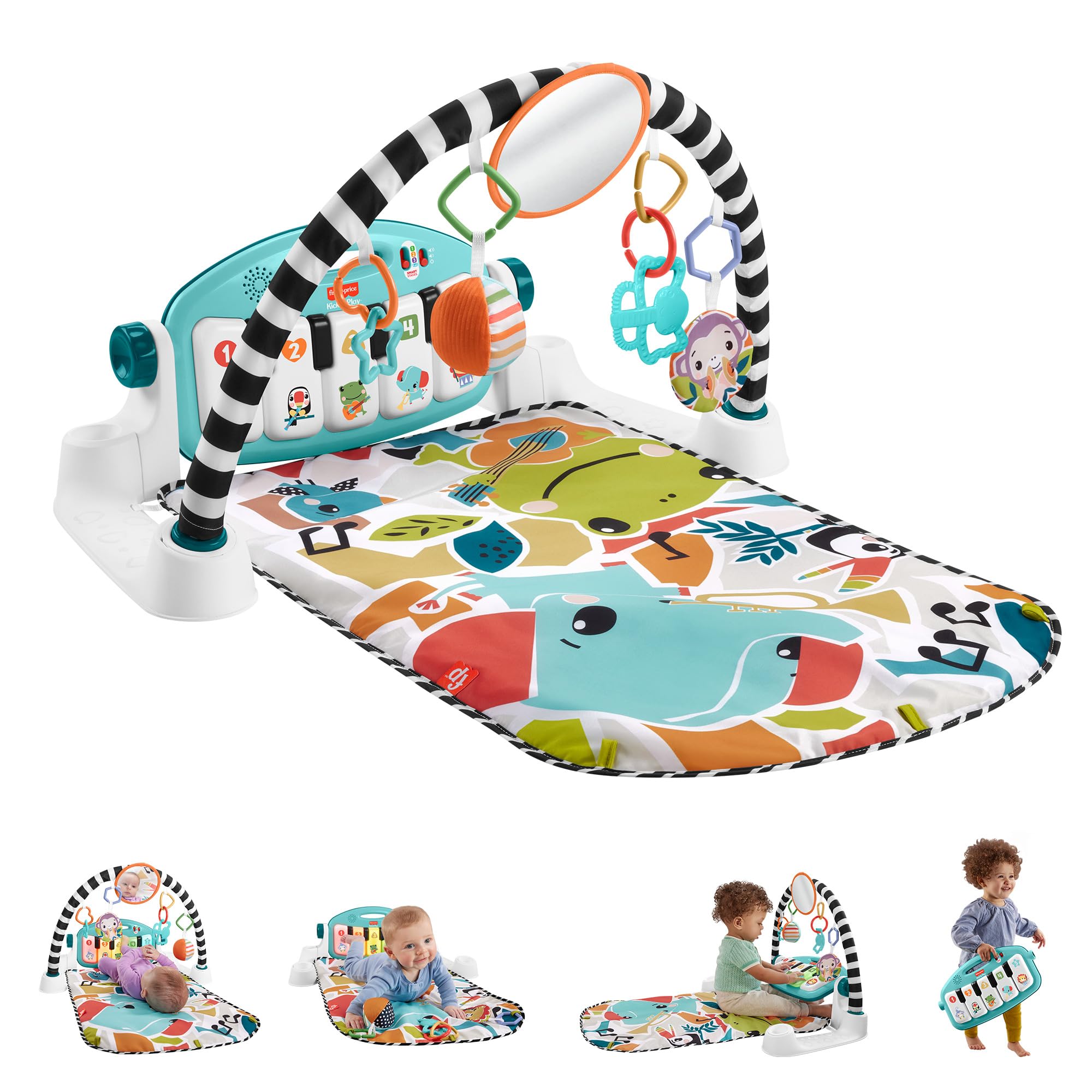 Fisher-Price Bildungsmatte mit Klavier Musik Tiere, tragbares Musikinstrument mit Lernstufen für Kinder von Geburt, Polnische Sprachversion, HWY57