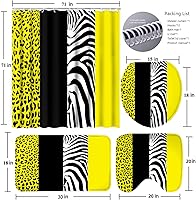 Vista 6 de Poedist - Juego de cortinas de ducha para baño, 4 piezas, estilo brillante con estampado amarillo, incluye tapetes para baño