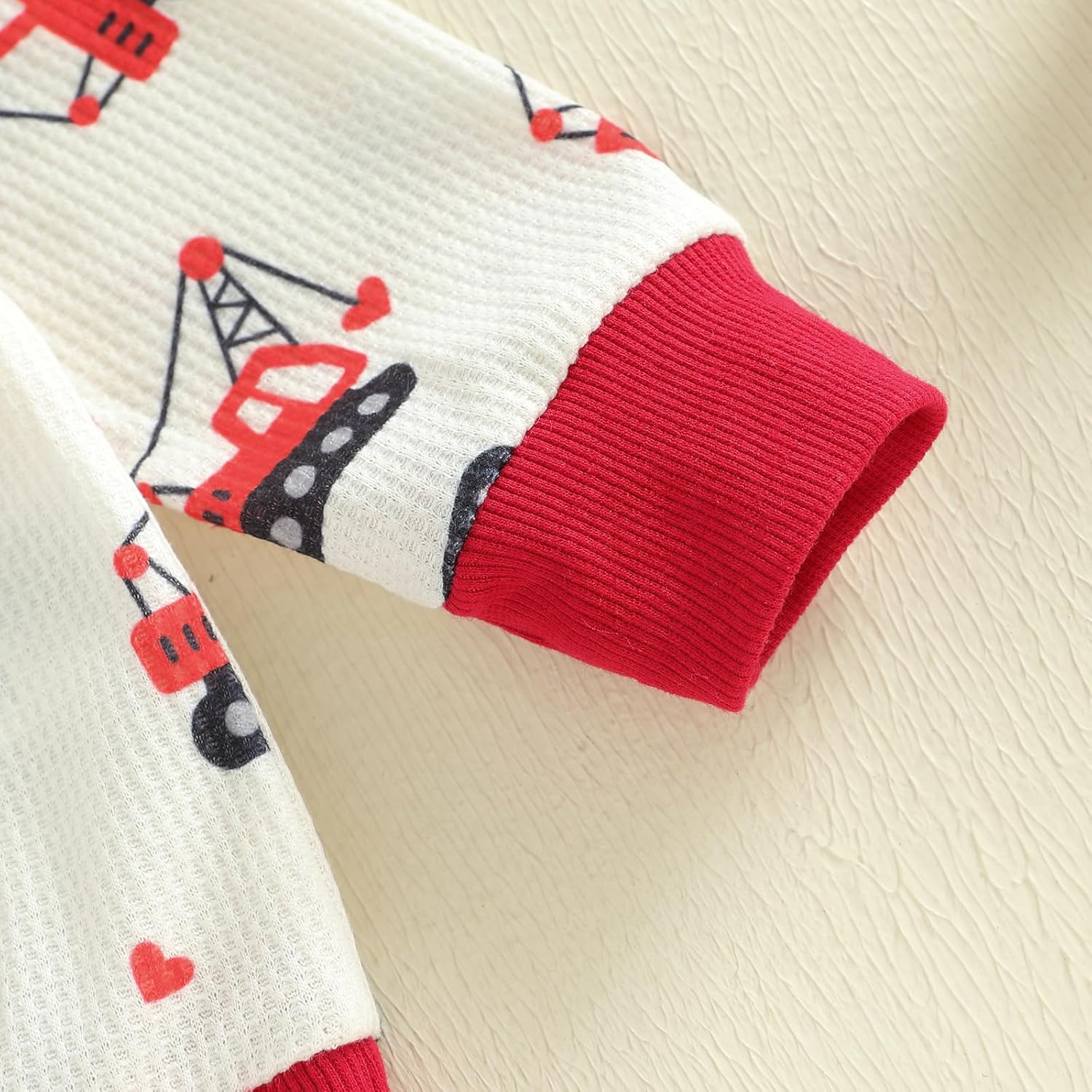 Baby Boy Valentine’s Day Outfits Waffle Long Sleeve Truck Heart Print Sweatshirt Jogger Pants Toddler Spring Clothes - Image 8