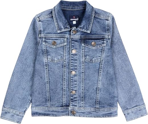KiddoPanti Boys Denim Jacket | Cotton Poly Blend with Spandex | Washed Denim, Full Sleeve | Button Closure &amp; Front Flap Po...