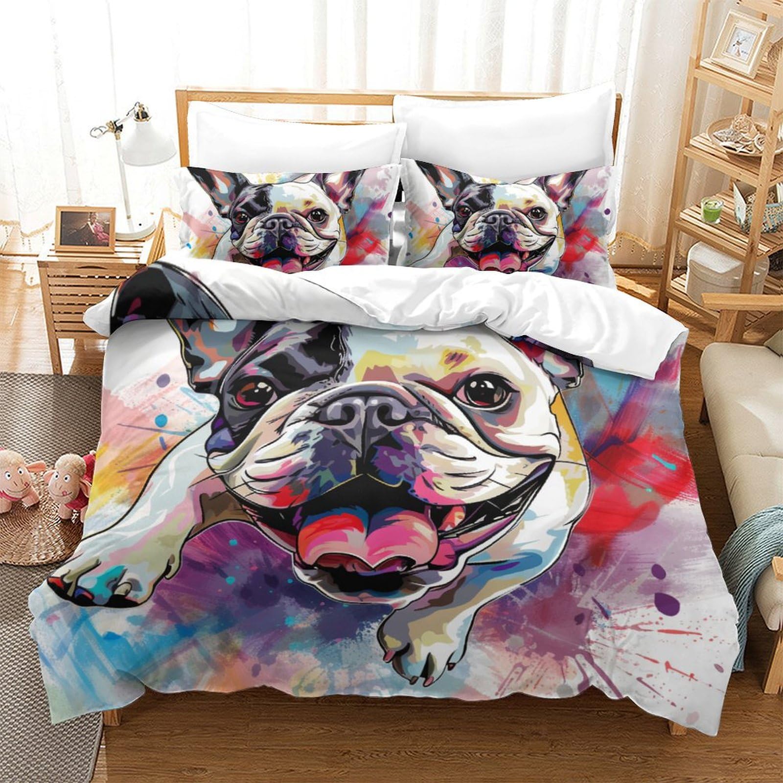 Housse de couette bouledogue français pour chambre adulte zen