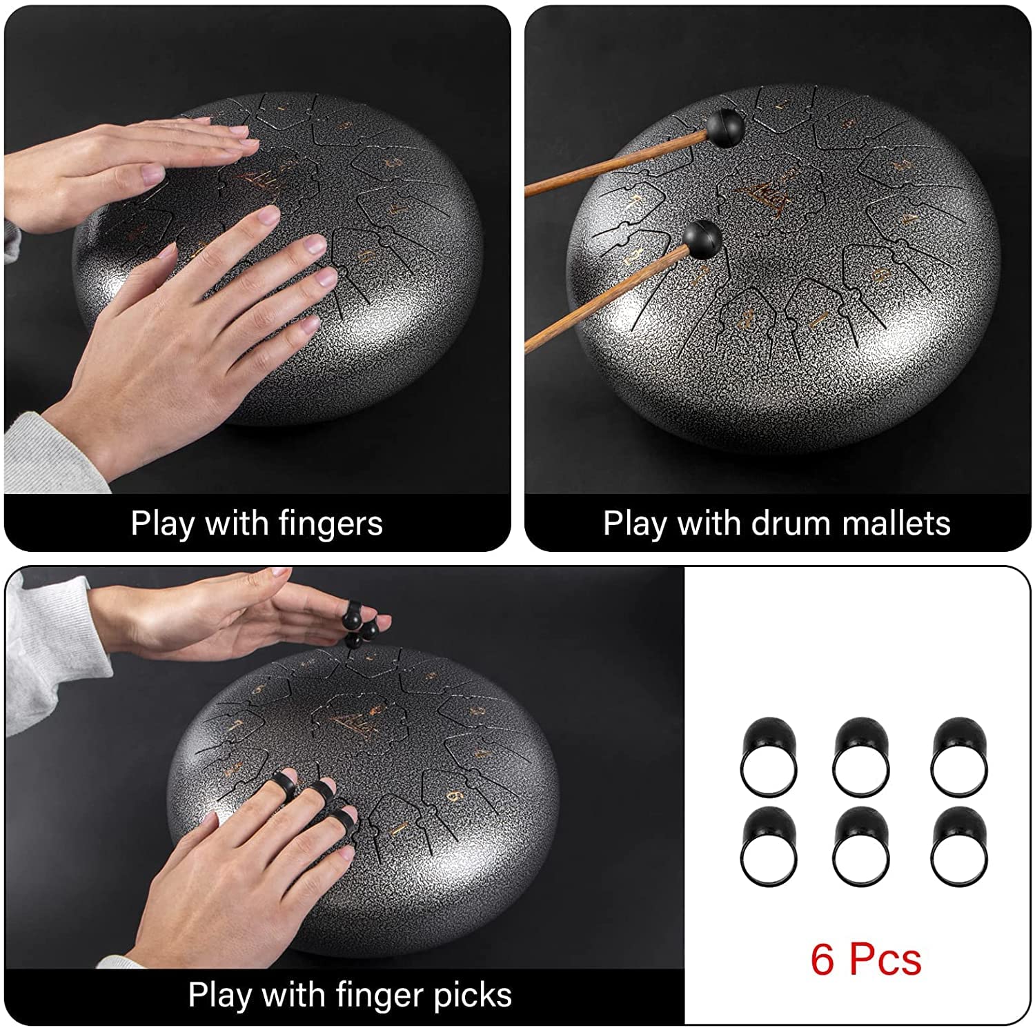 AKLOT Tambor de lengüeta 12 pulgadas Tambor de la Lengua 13 notas C Chiave instrumento de percusión Tambores de hendidura for meditación