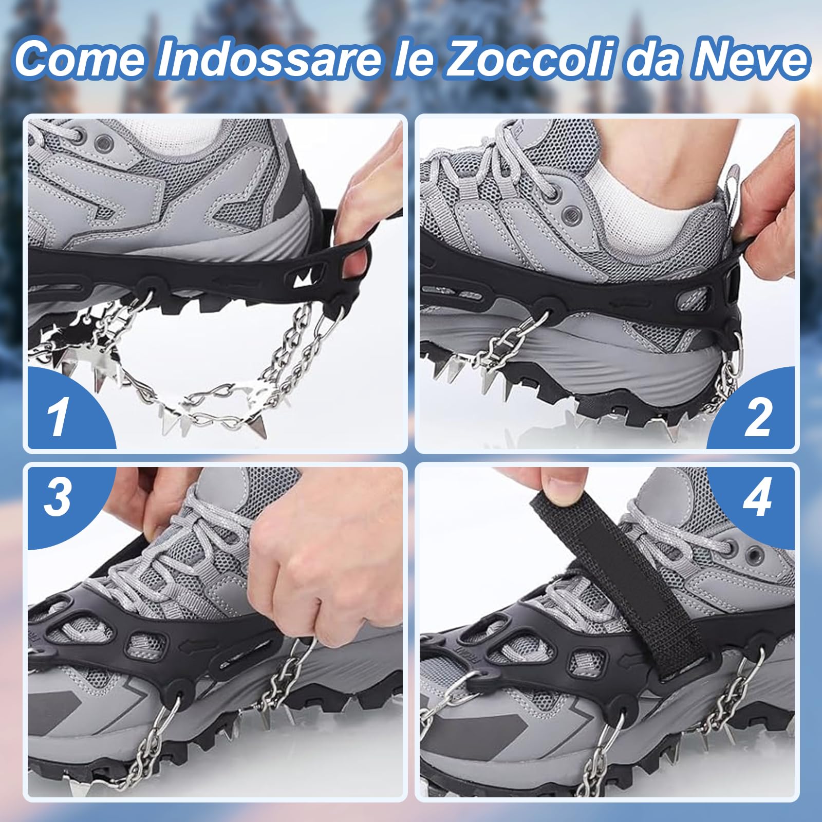 TOMSHOO Ramponi per Scarponi, 32 Denti Ramponi da Ghiaccio Catene in Acciaio Inossidabile con Cinghie, Ice Tacchetti Universali Trazione per Neve Ghiaccio Moutaineering Escursionismo