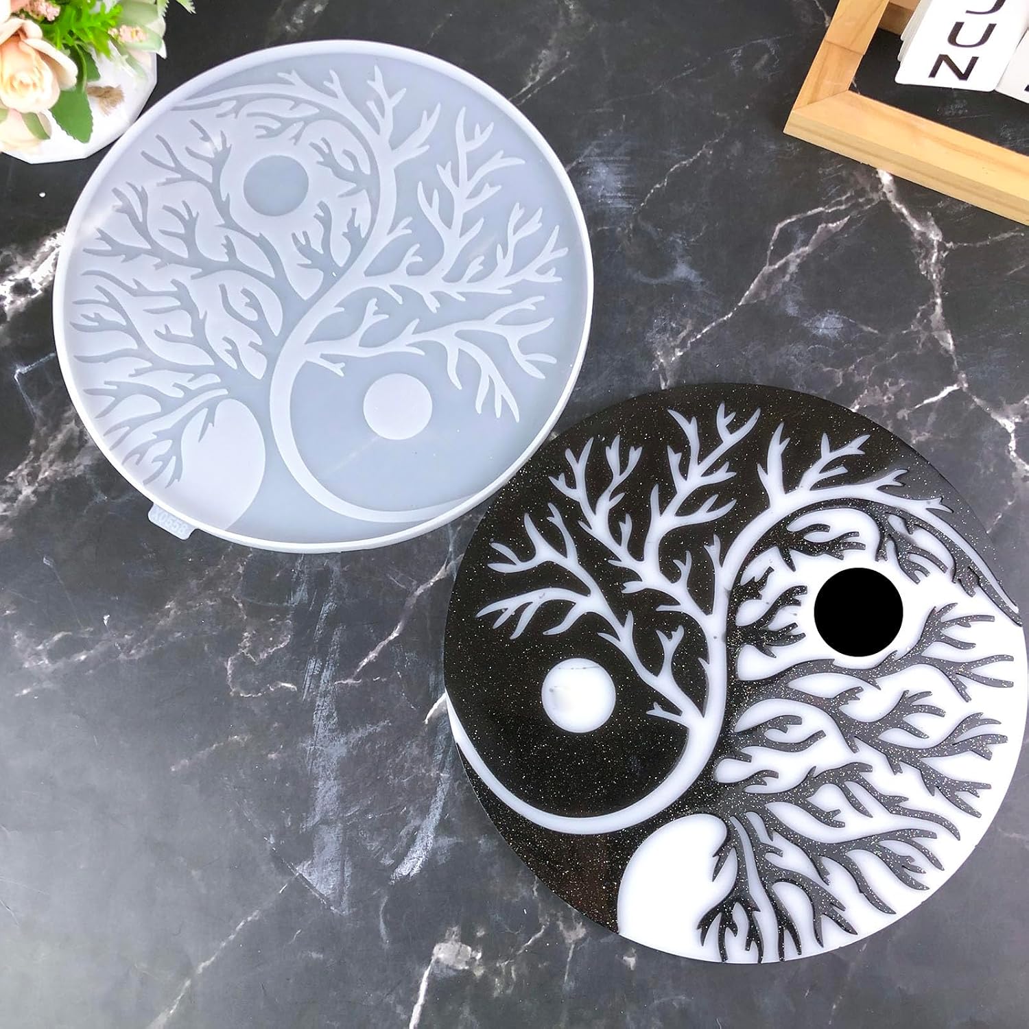 Silicone Molds for Resin, Tree of Life Yin Yang Silicone Mold, Bedroom and Living Room Wall Decor Resin Casting Mould, 10 inch Tai Chi Decorative Round Tree Pattern