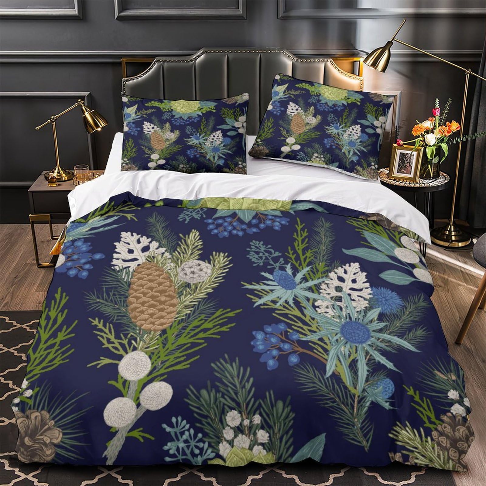 Housse de couette fermeture éclair en microfibre douce imprimé floral Flore d'hiver