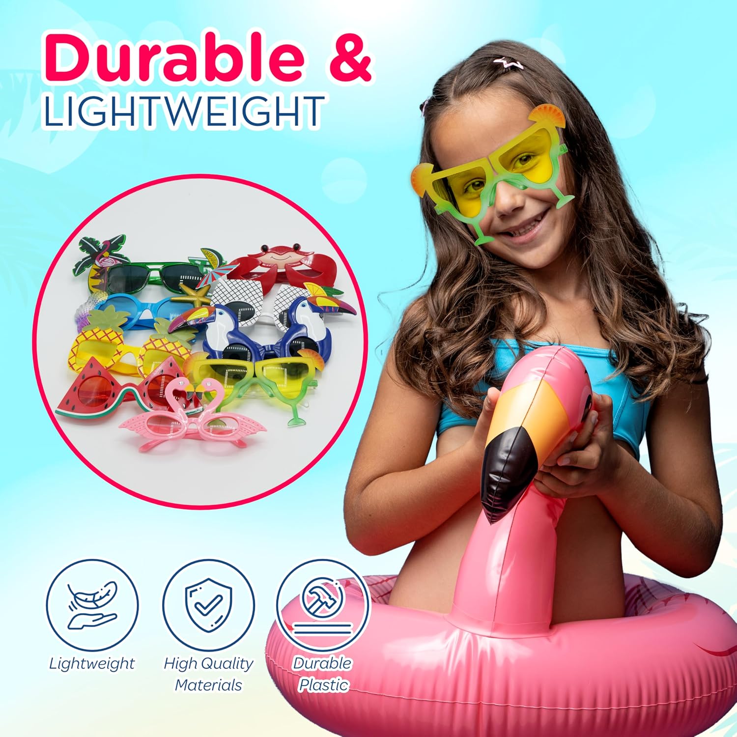 4E's Novelty Luau fun glasses 9 Pairs Hawaiian Party Sunglass